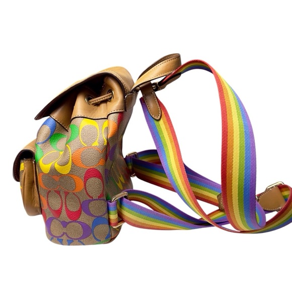 Coach Light Saddle Rainbow Signature Canvas Pennie Backpack 22 Inch - Picture 3 of 15